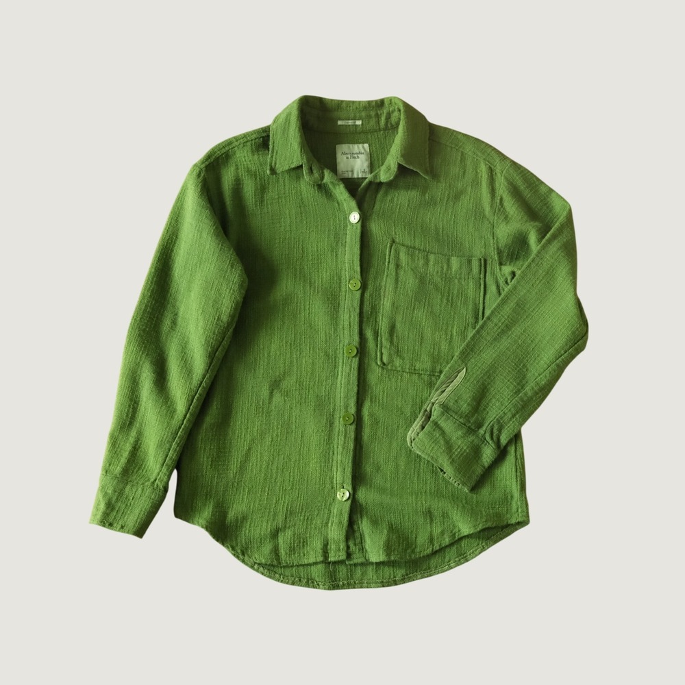 Abercrombie & Fitch Button Down Shirt Oversized Green Textured Gauze Small 3477